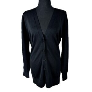 Dries Van Noten Womens Black 100% Merino Wool V-Neck Longline Cardigan XS